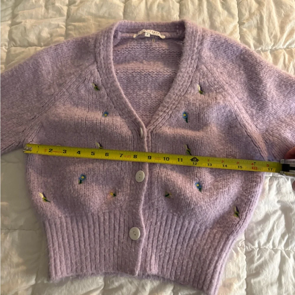 English Factory cropped purple cardigan sweater embroidered flowers ladies S - Picture 5 of 7